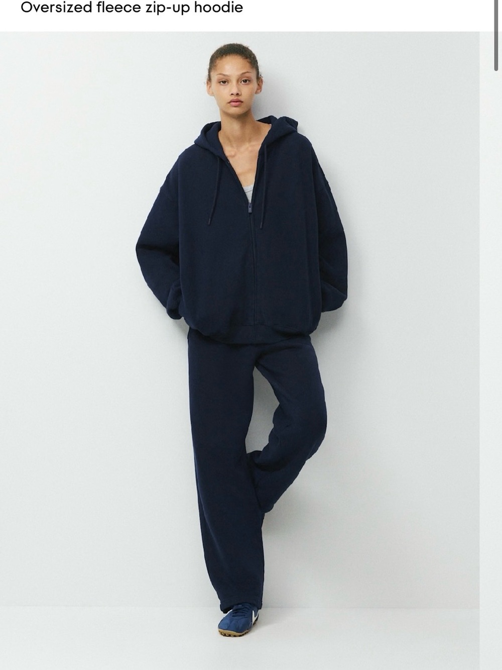 Aritzia Oversized Navy Fleece Zip-Up Hoodie